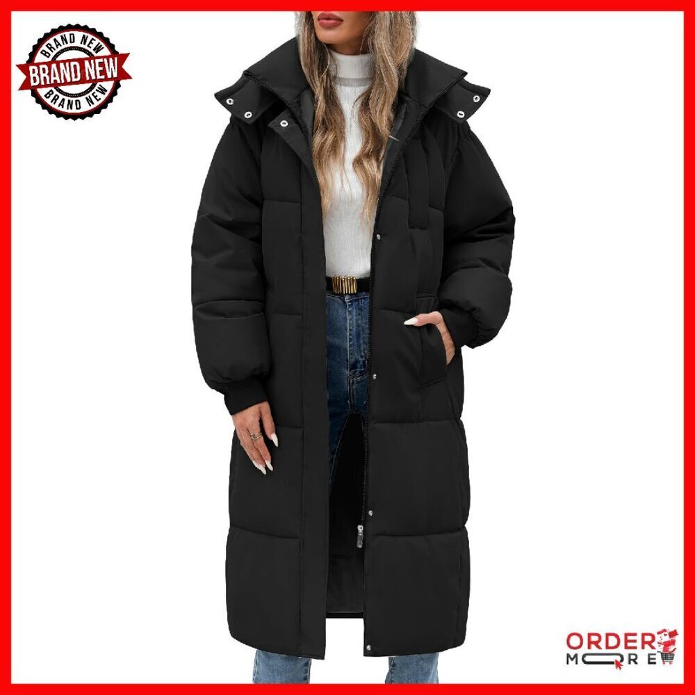 Women's Knee-Length Puffer Coat Hooded Parka Down Jacket Windproof